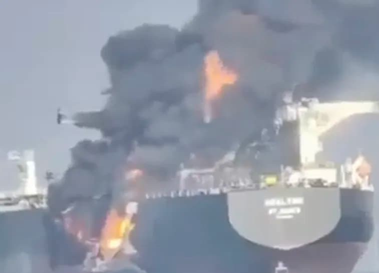Fire Erupts After Tanker Collision Near the Strait of Hormuz