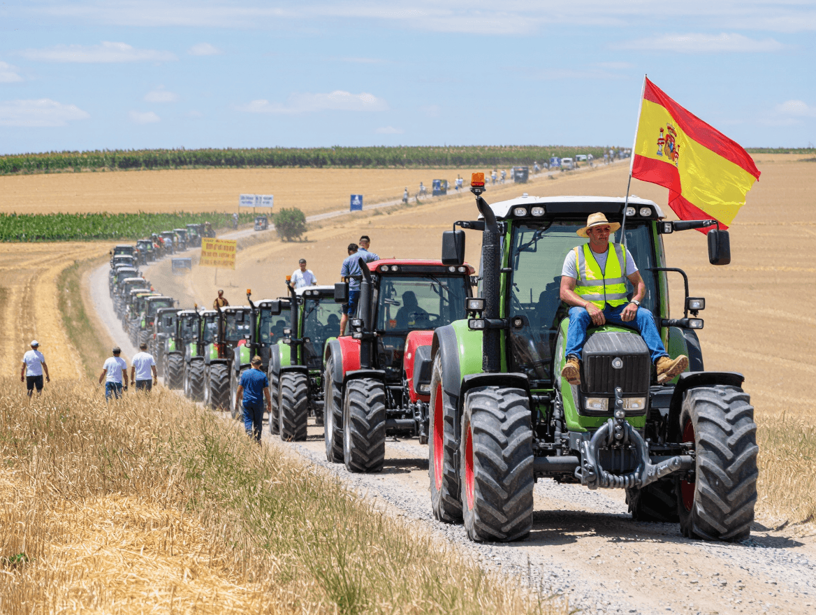 Spain’s agricultural sector mobilizes nationwide with tractor demonstrations over PAC budget cuts and trade agreements