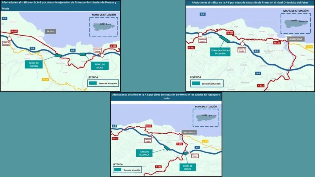 Prebiehajúci vývoj tunelov El Carmen, Llovio, Tezangos, El Fabar, Moris a Duesos na diaľnici A-8 v Astúrii