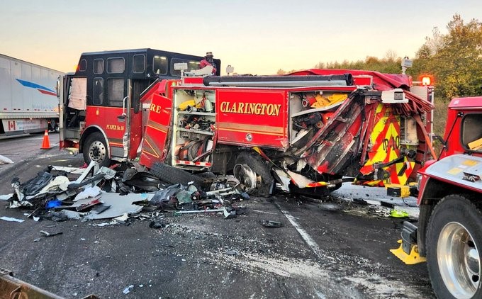 Tractor-Trailer Crashes into Fire Truck on Hwy. 401, Causing Injuries to Two Firefighters