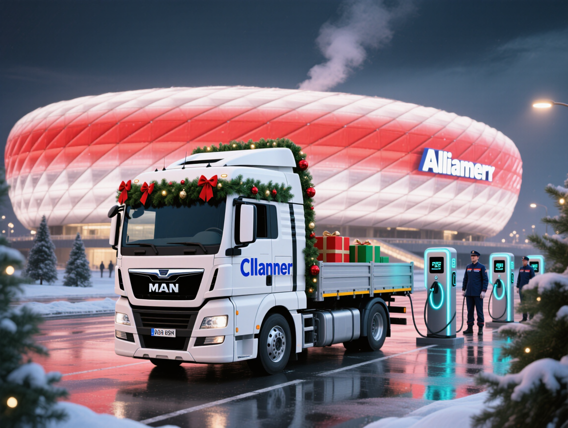 MAN’s Electric Christmas Truck Brings Initial EV Charging Stations to FC Bayern Munich’s Allianz Arena