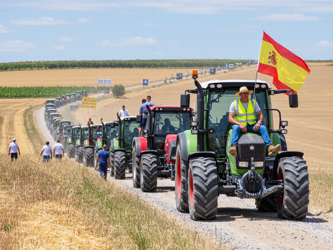 Spain’s agricultural sector mobilizes nationwide with tractor demonstrations over PAC budget cuts and trade agreements