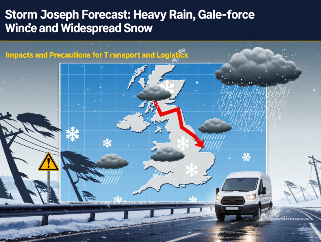 Storm Joseph forecast: heavy rain, gale-force winds and widespread snow — impacts and precautions for transport and logistics
