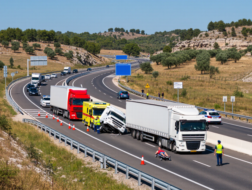 Two-truck collision shuts A-7 near Sorbas with one motorist hospitalized and traffic diverted