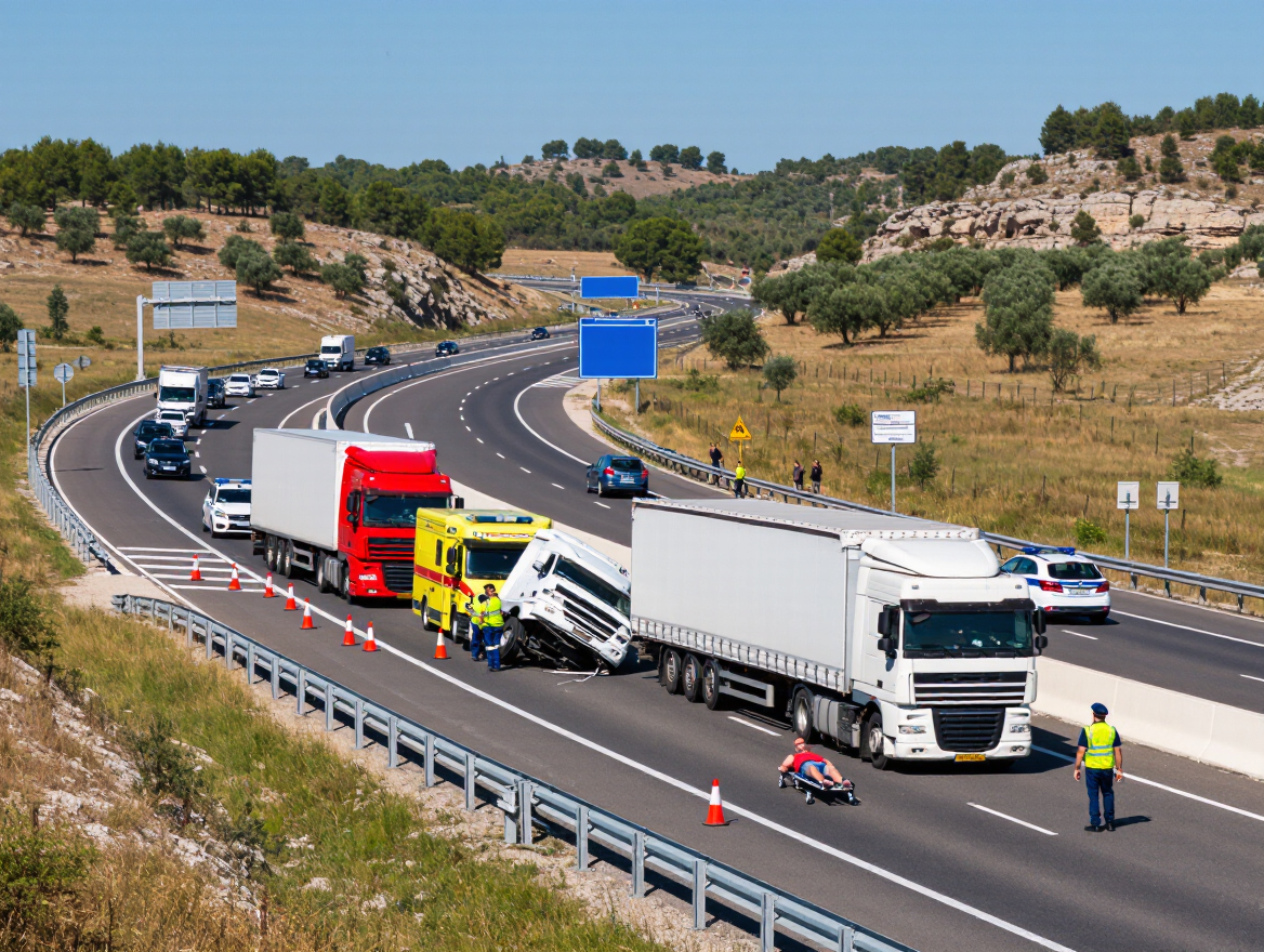 Two-truck collision shuts A-7 near Sorbas with one motorist hospitalized and traffic diverted