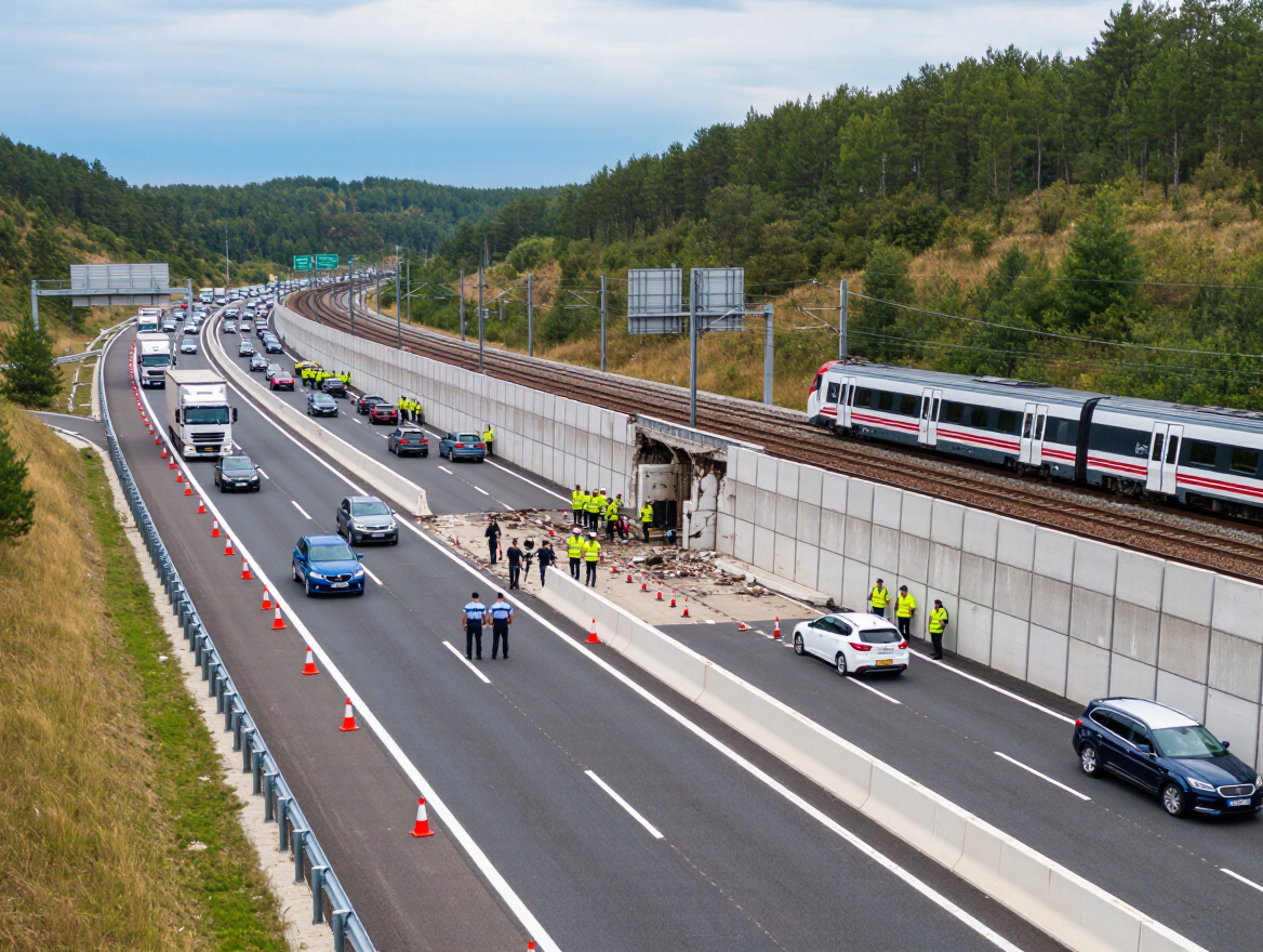 Possible retaining-wall instability on AP-7 at Gelida affects road and rail traffic